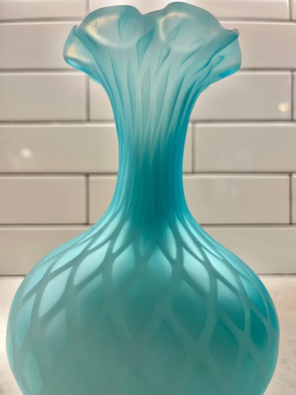 Antique Victorian Era Blue Satin Glass Vase